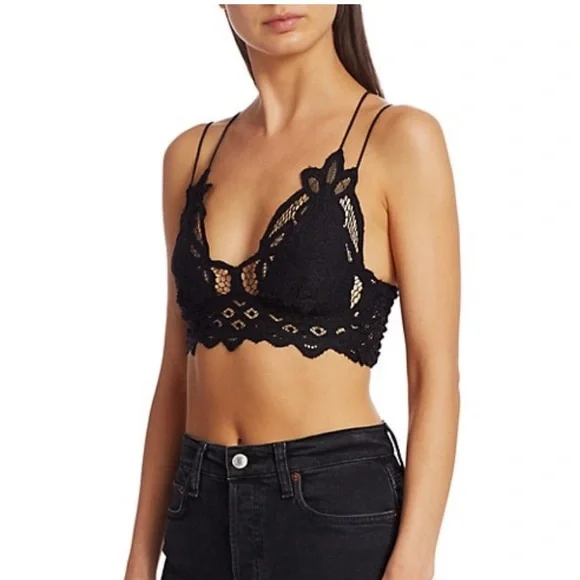 Miss Sparkling Lace Scalloped Eyelet Bralette Women Color Black Size XL - Picture 2 of 10